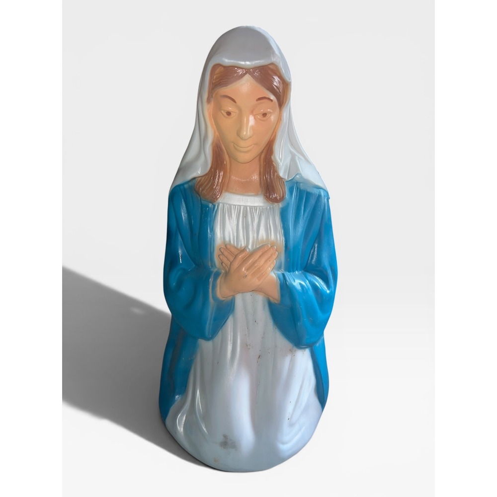General Foam Plastics Blow Mold Christmas Nativity Mary 27.5 Inch Blue White USA